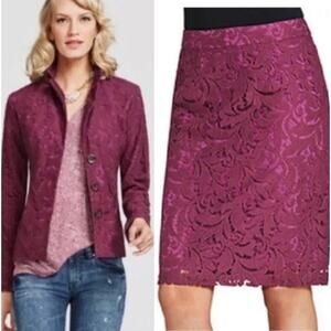 Cabi women skirt suit purple crochet 8 lace plumberry frolic jacket fairy whimsy